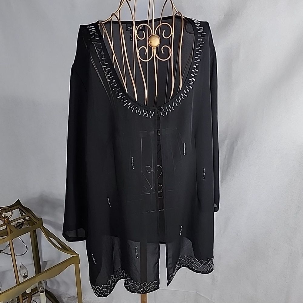 Vintage 90's Dressy Shear Black Beaded Wrap with Three Quarter Sleeves